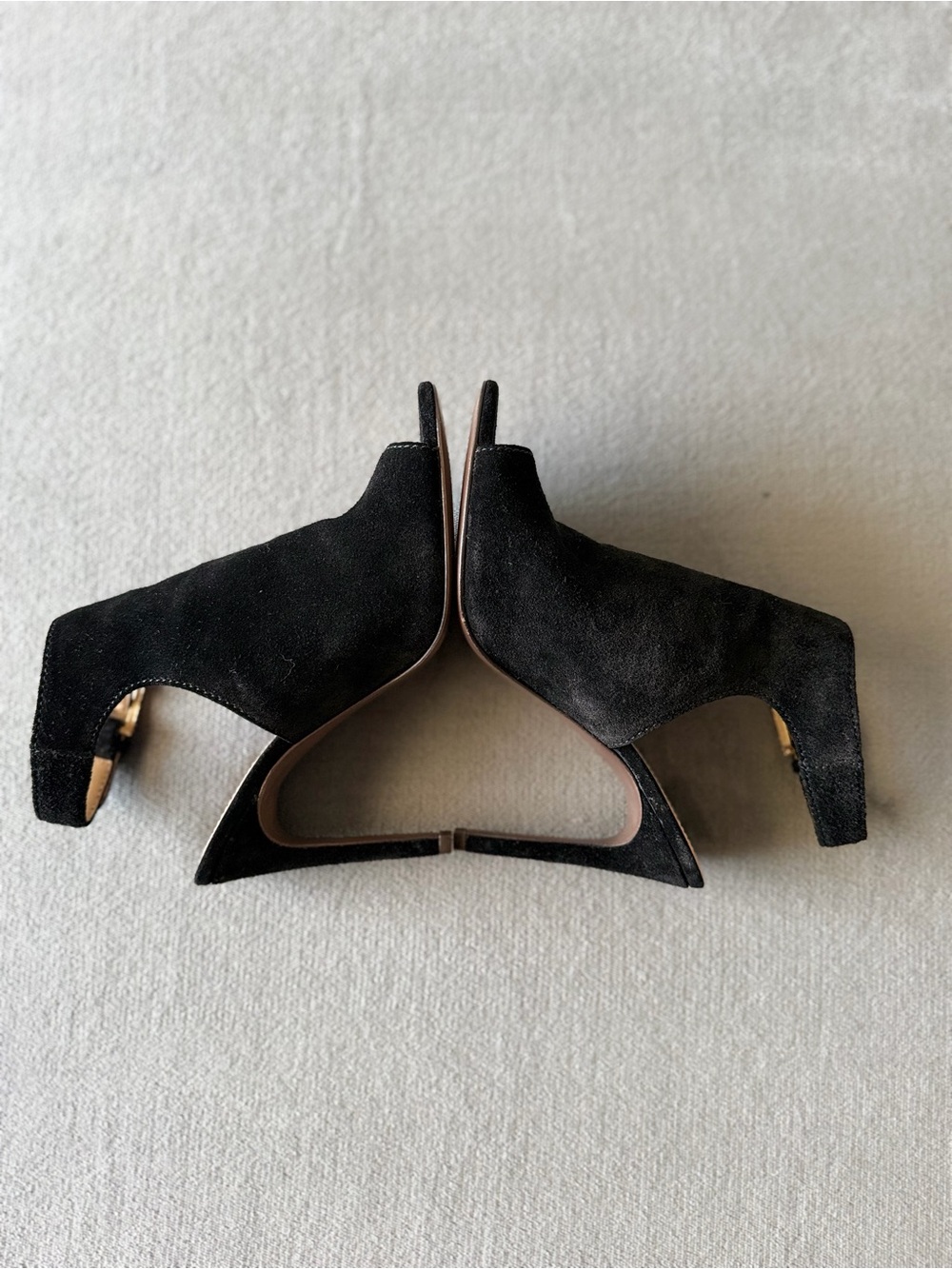 Tory Burch Black Suede Peep-Toe Stiletto Sandals with Gold Buckle - Picture 3 of 14
